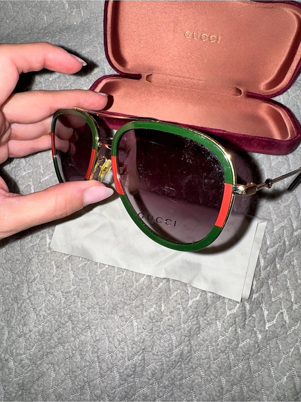 Gucci Web Aviator Sunglasses GG0062S 003 Green & Red